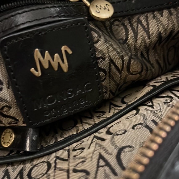 Vintage Monsac Original Black Leather Satchel Doctors Bag Purse - Picture 15 of 15